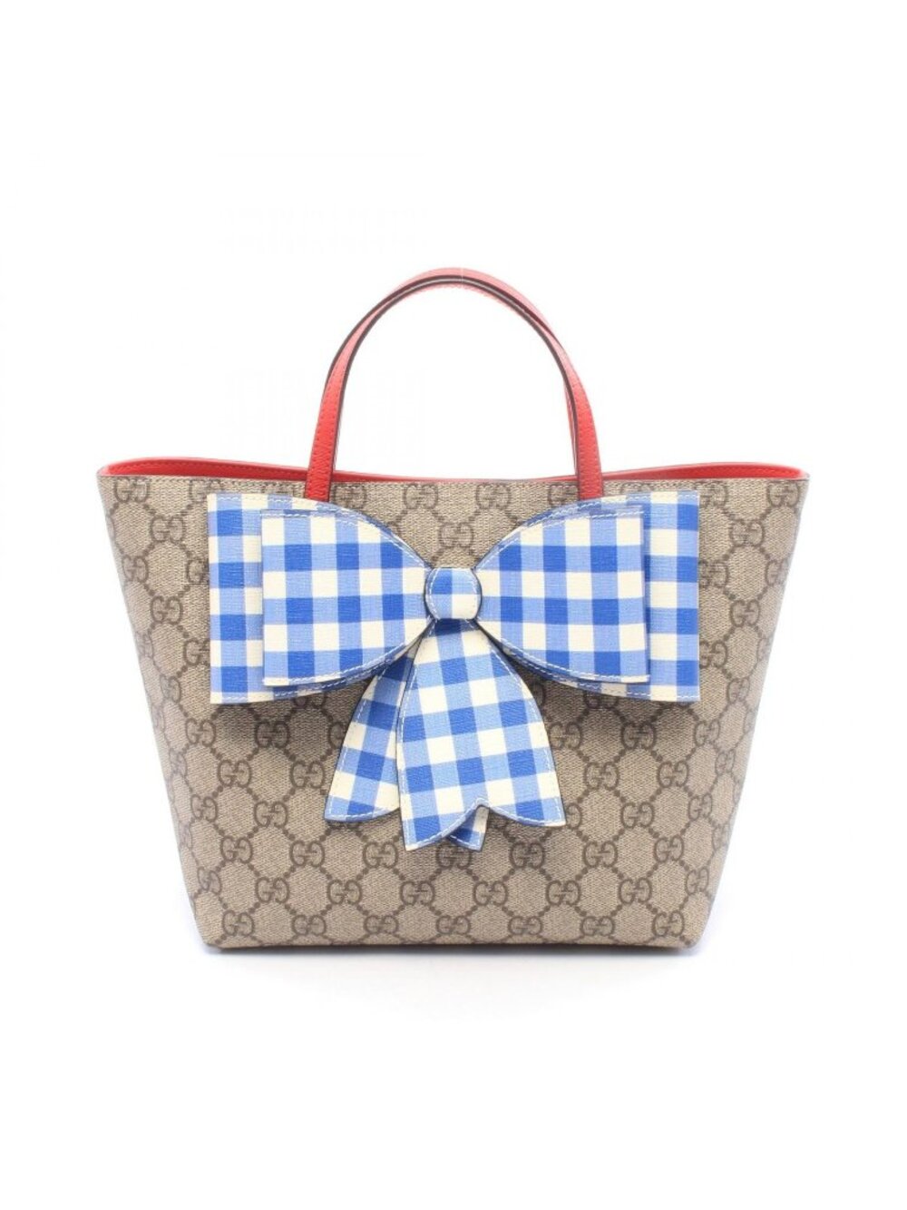 Gucci Tote Bag Children's GG Supreme Ribbon Beige Brown Multi Leather